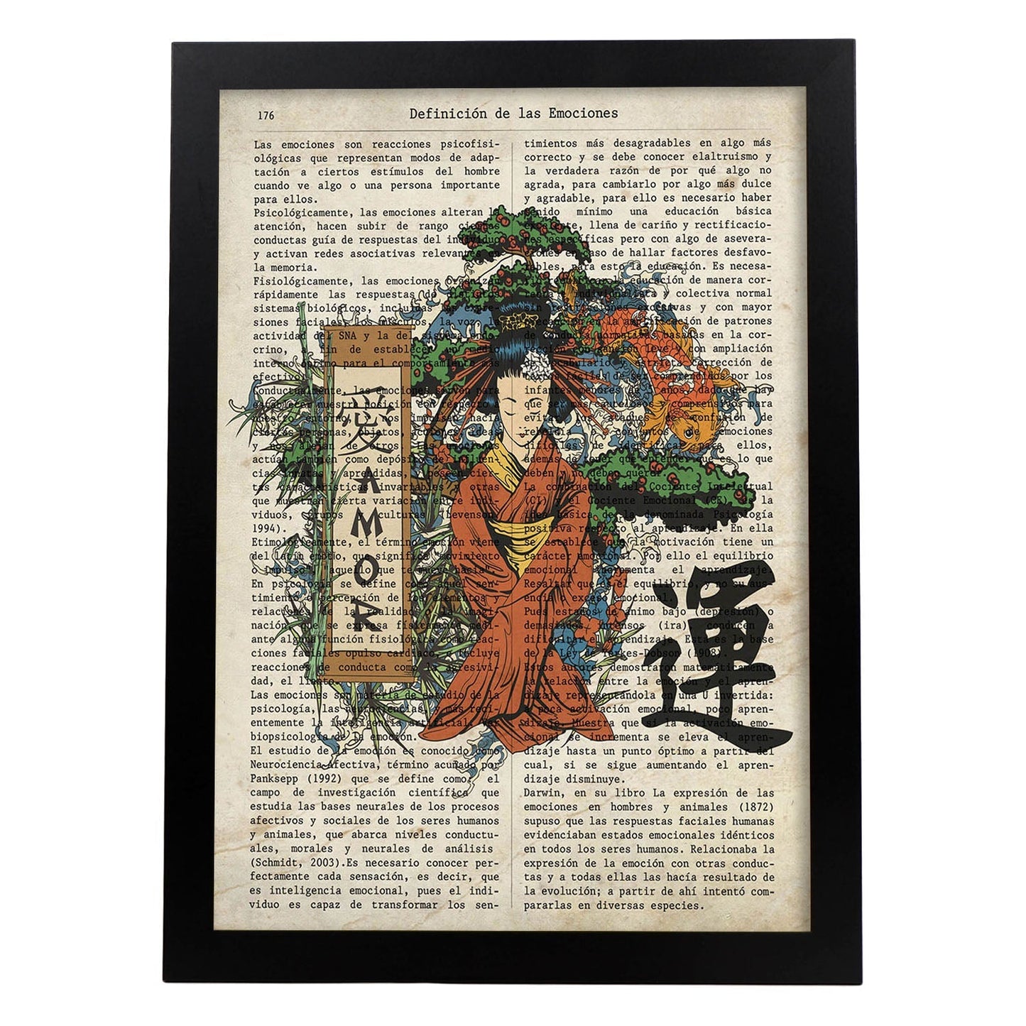 Poster de Geisha meditando. Láminas de geishas. Diseños japoneses con definiciones de la cultura japonesa.-Artwork-Nacnic-A3-Marco Negro-Nacnic Estudio SL