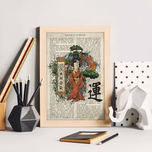 Poster de Geisha meditando. Láminas de geishas. Diseños japoneses con definiciones de la cultura japonesa.-Artwork-Nacnic-Nacnic Estudio SL