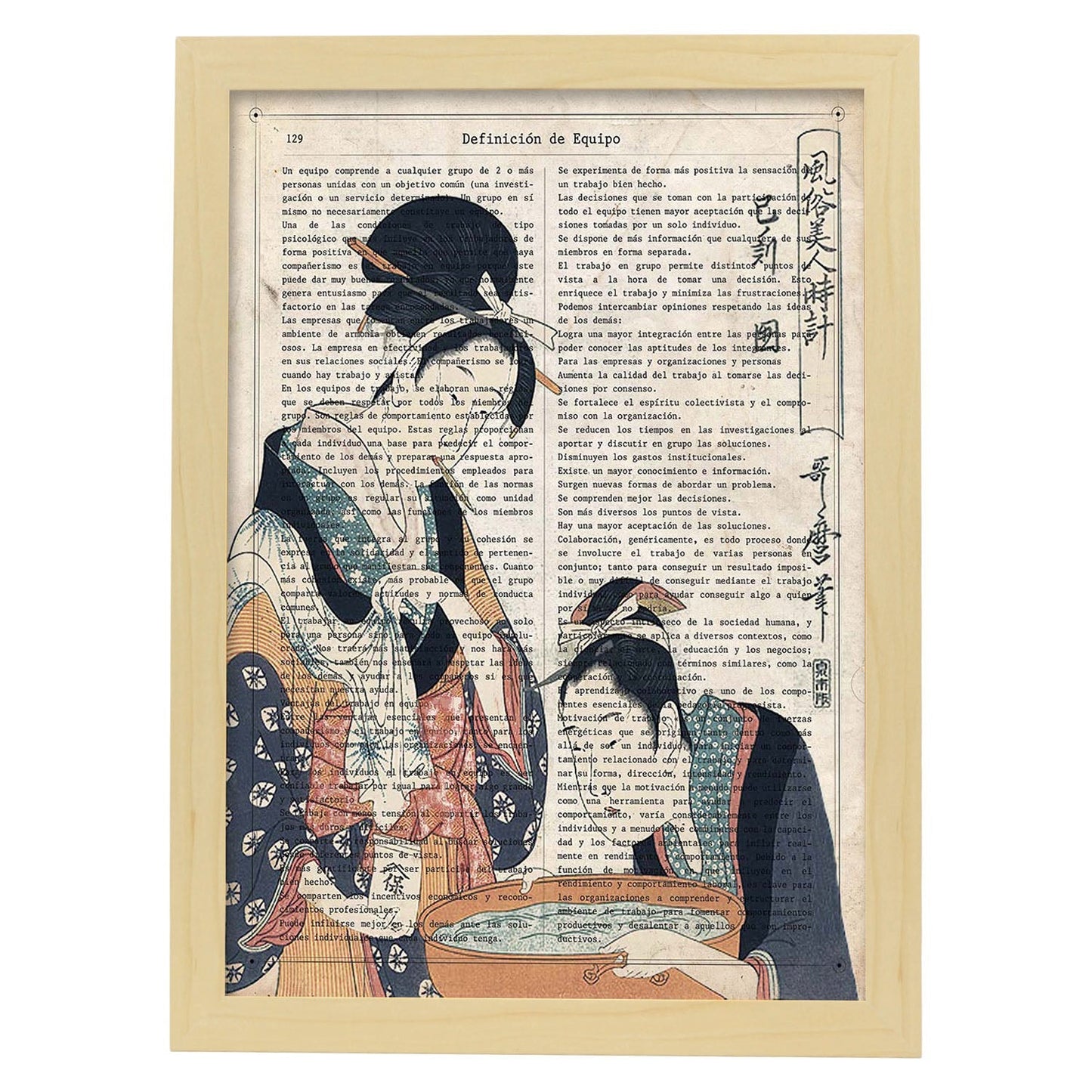 Poster de Geisha preparando el baño. Láminas de geishas. Diseños japoneses con definiciones de la cultura japonesa.-Artwork-Nacnic-A3-Marco Madera clara-Nacnic Estudio SL