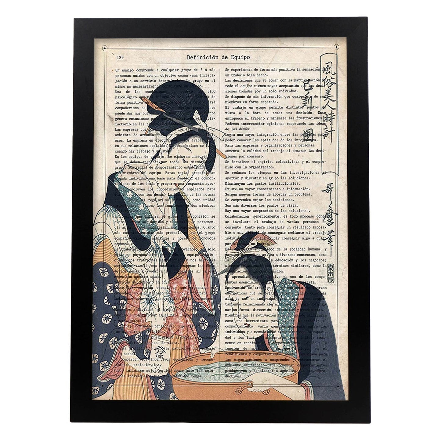 Poster de Geisha preparando el baño. Láminas de geishas. Diseños japoneses con definiciones de la cultura japonesa.-Artwork-Nacnic-A3-Marco Negro-Nacnic Estudio SL