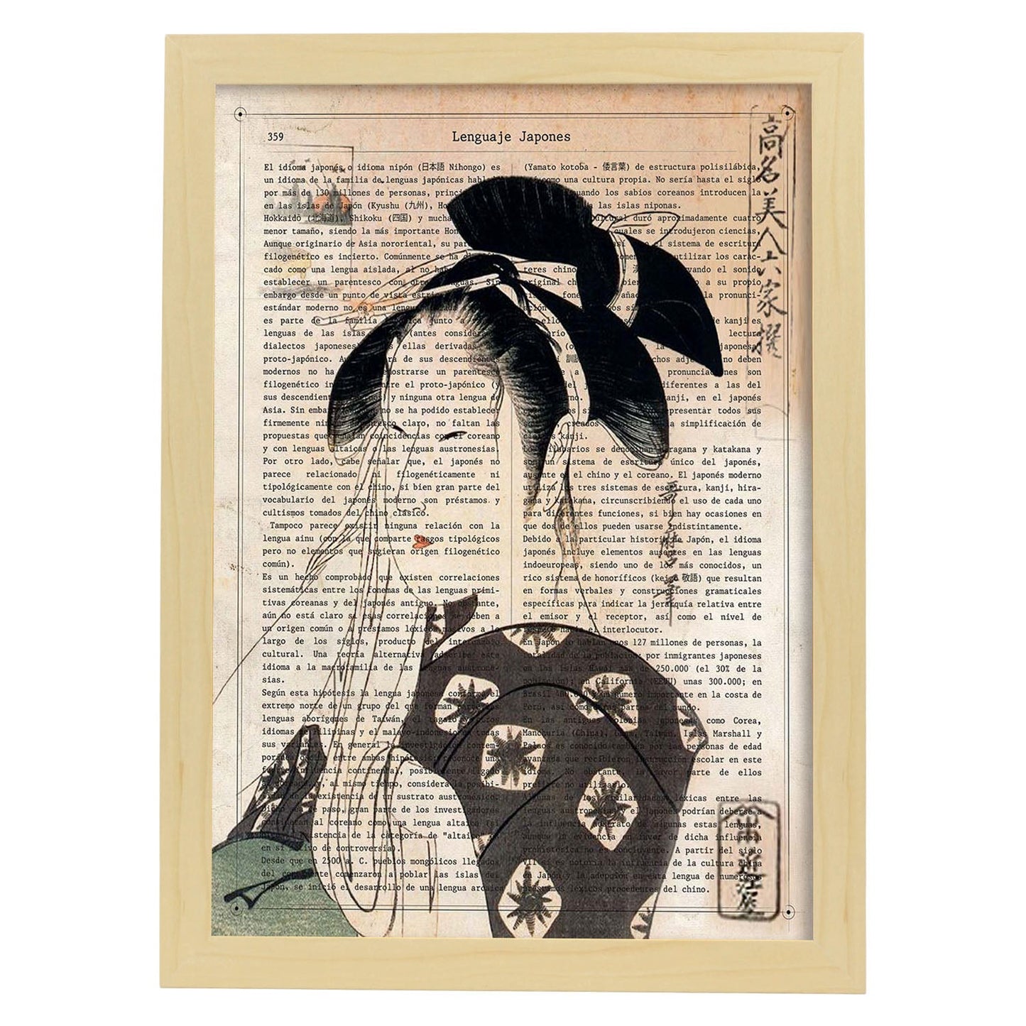 Poster de Geisha. Láminas de geishas. Diseños japoneses con definiciones de la cultura japonesa.-Artwork-Nacnic-A3-Marco Madera clara-Nacnic Estudio SL