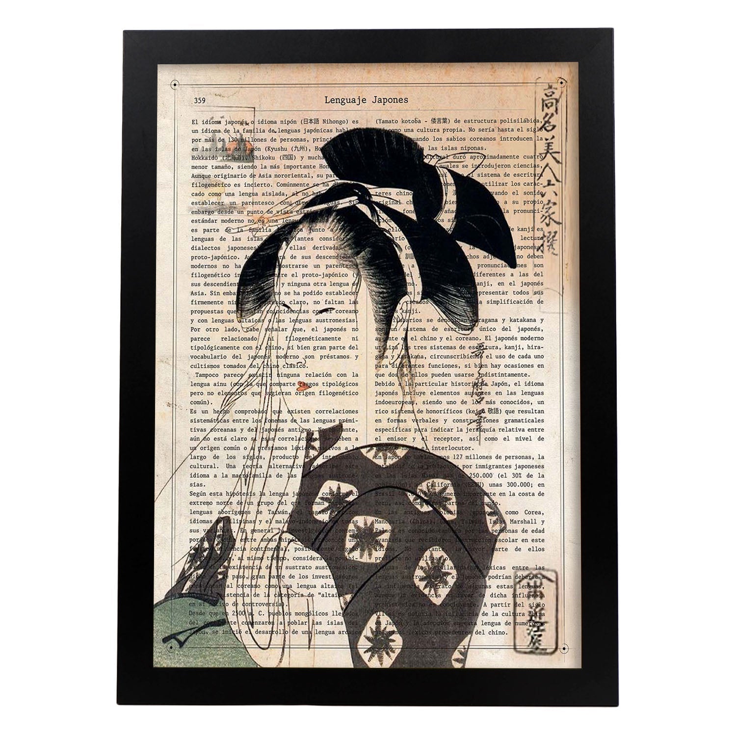 Poster de Geisha. Láminas de geishas. Diseños japoneses con definiciones de la cultura japonesa.-Artwork-Nacnic-A3-Marco Negro-Nacnic Estudio SL
