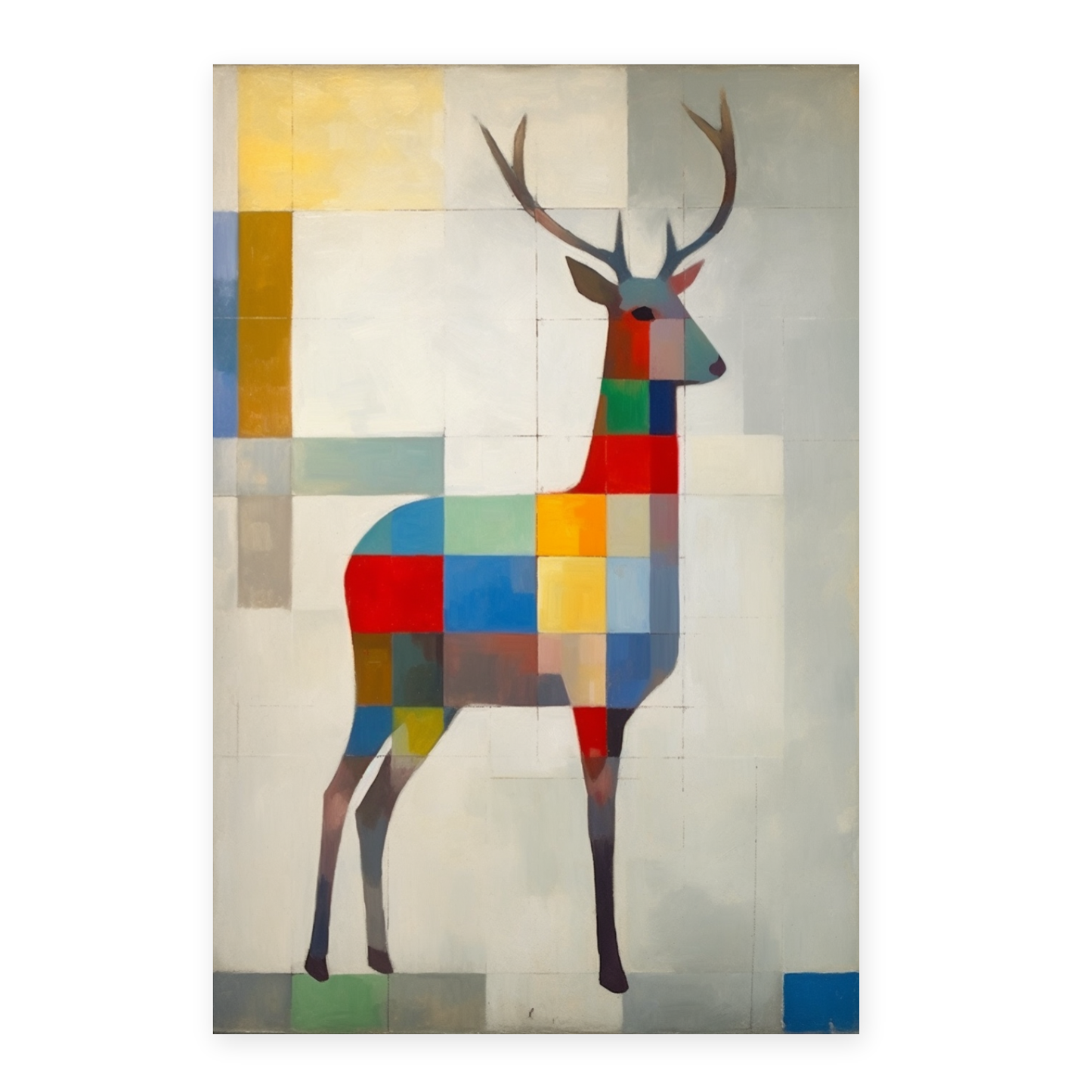 Póster Ciervo Sci-fi Nueve Colores Piet Mondrian