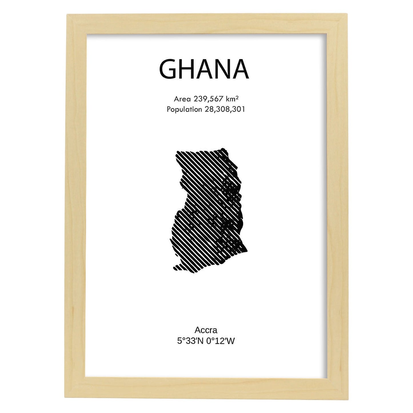 Poster de Ghana. Láminas de paises y continentes del mundo.-Artwork-Nacnic-A3-Marco Madera clara-Nacnic Estudio SL