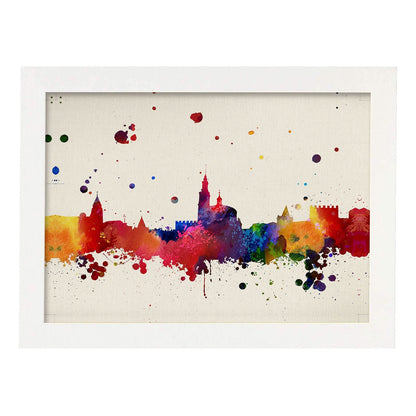 Poster de Gijon. Láminas e ilustraciones de ciudades, comunidades, y mapas de España.-Artwork-Nacnic-A4-Marco Blanco-Nacnic Estudio SL