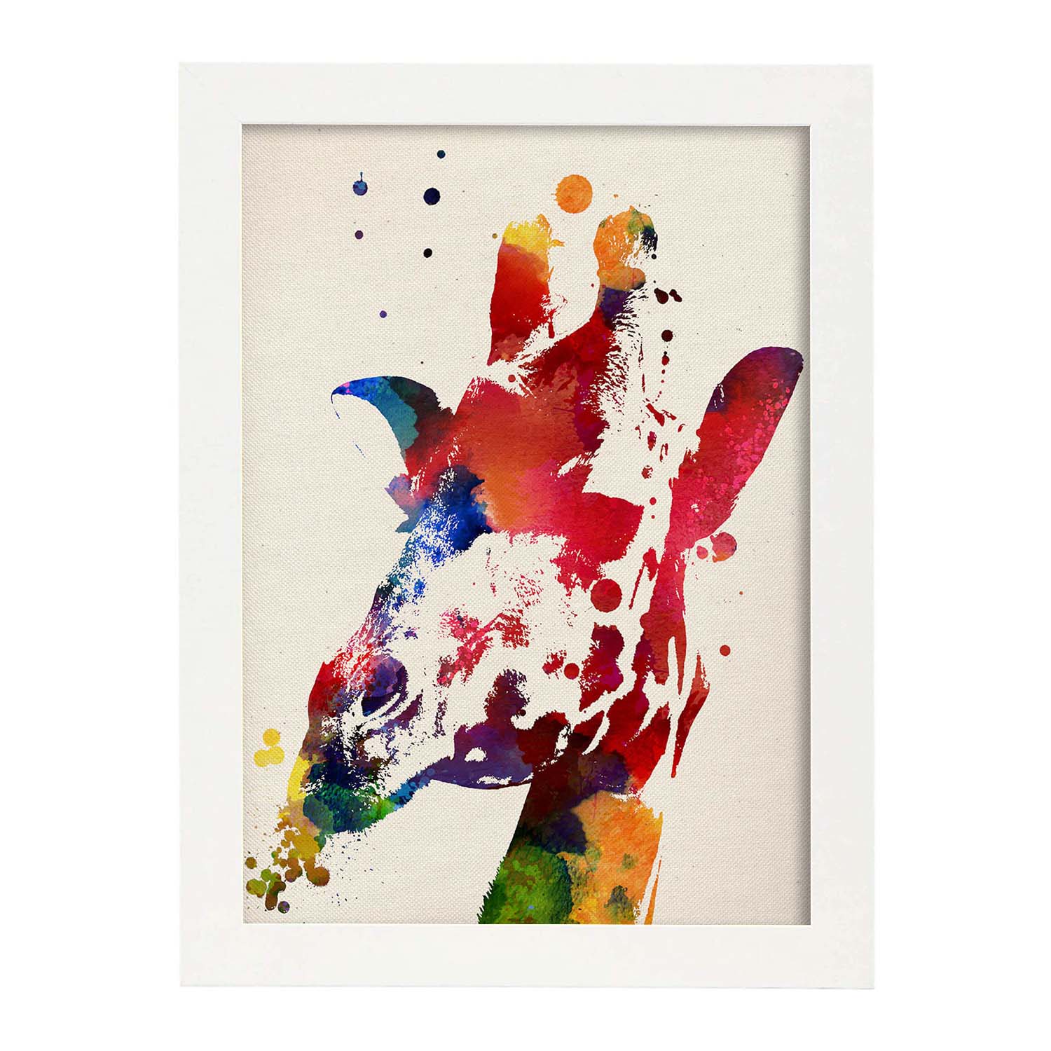 Poster de Girafa 2 con diseño acuarela. Mix de láminas con estilo acuarela-Artwork-Nacnic-A3-Marco Blanco-Nacnic Estudio SL