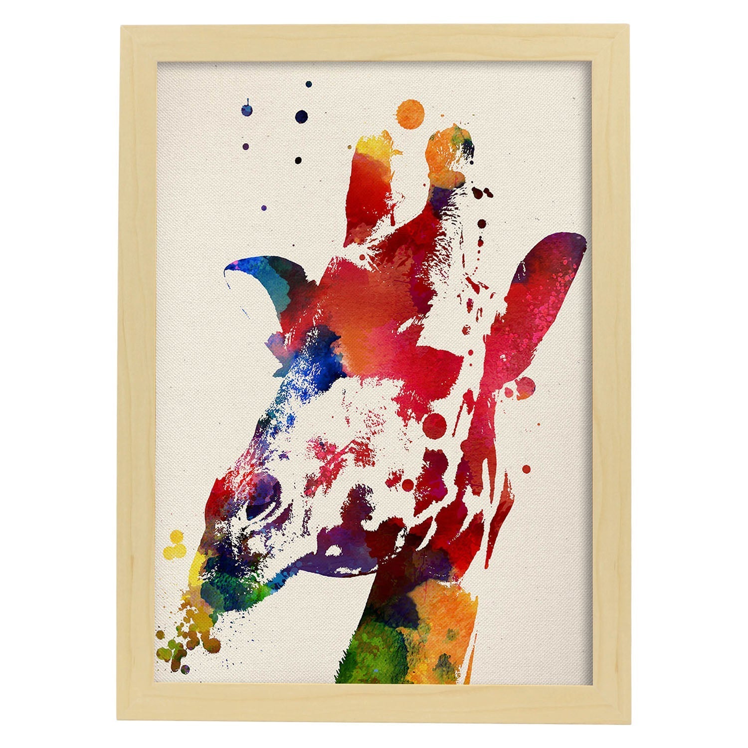 Poster de Girafa 2 con diseño acuarela. Mix de láminas con estilo acuarela-Artwork-Nacnic-A3-Marco Madera clara-Nacnic Estudio SL