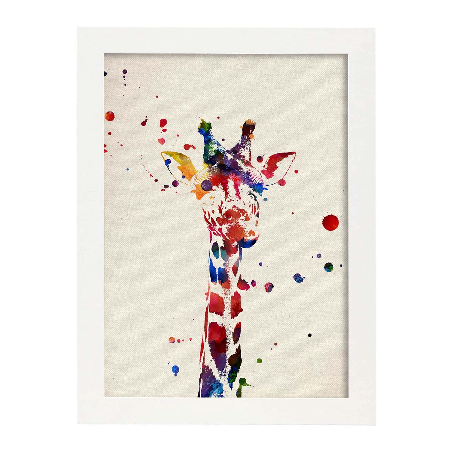 Poster de Girafa con diseño acuarela. Mix de láminas con estilo acuarela-Artwork-Nacnic-A3-Marco Blanco-Nacnic Estudio SL