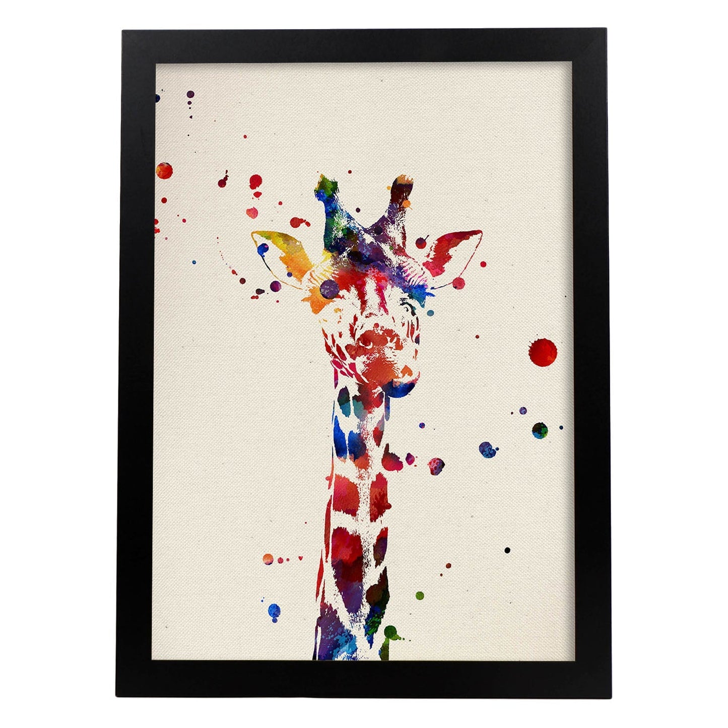 Poster de Girafa con diseño acuarela. Mix de láminas con estilo acuarela-Artwork-Nacnic-A3-Marco Negro-Nacnic Estudio SL