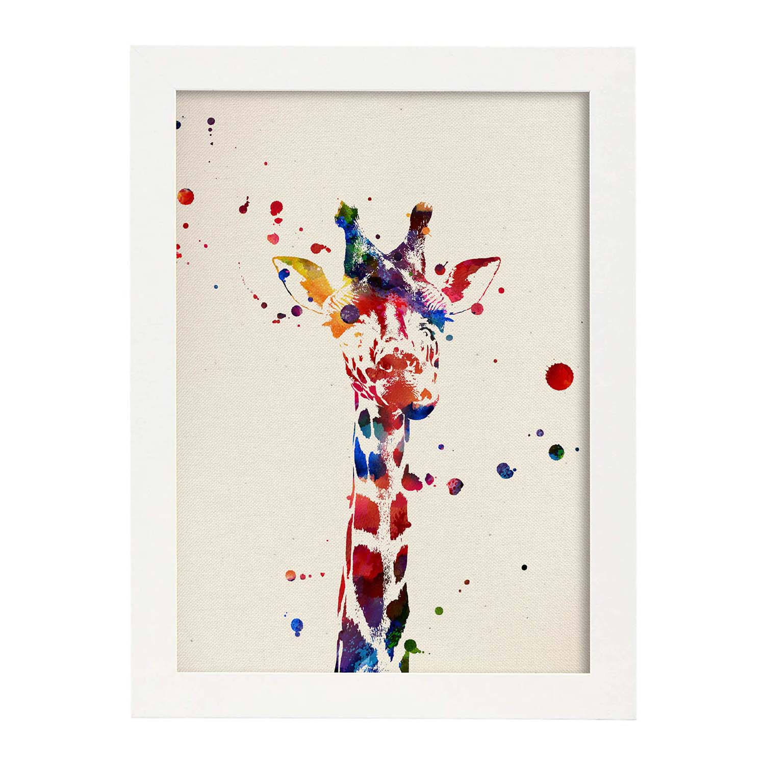 Poster de Girafa con diseño acuarela. Mix de láminas con estilo acuarela-Artwork-Nacnic-A4-Marco Blanco-Nacnic Estudio SL