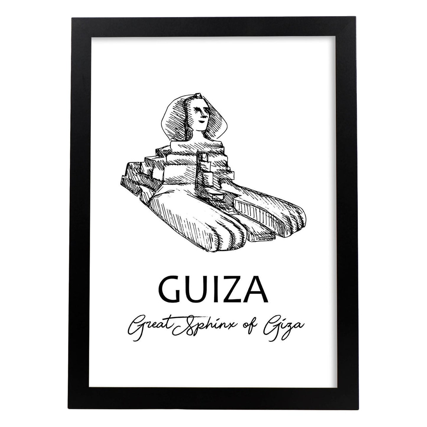 Poster de Giza - La esfinge. Láminas con monumentos de ciudades.-Artwork-Nacnic-A3-Marco Negro-Nacnic Estudio SL