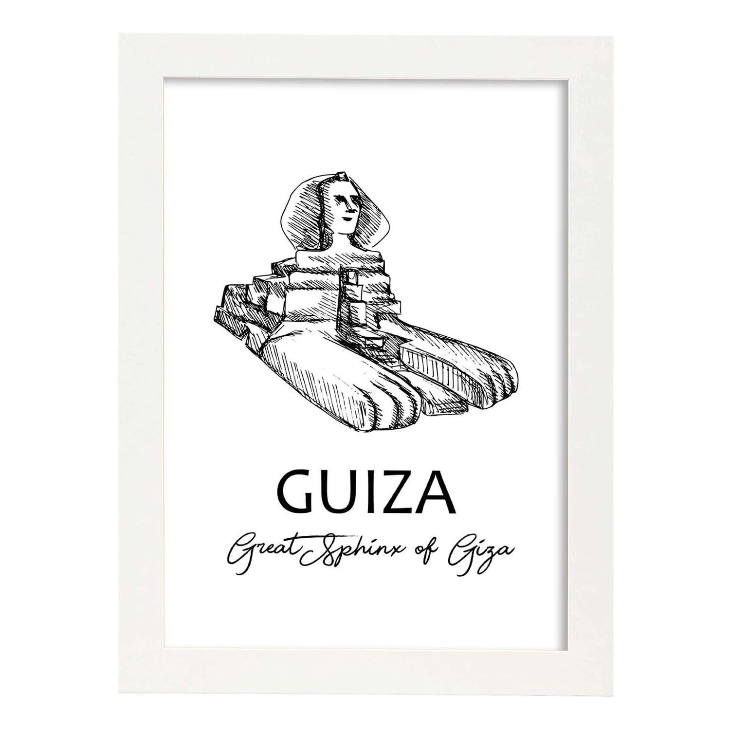Poster de Giza - La esfinge. Láminas con monumentos de ciudades.-Artwork-Nacnic-A4-Marco Blanco-Nacnic Estudio SL