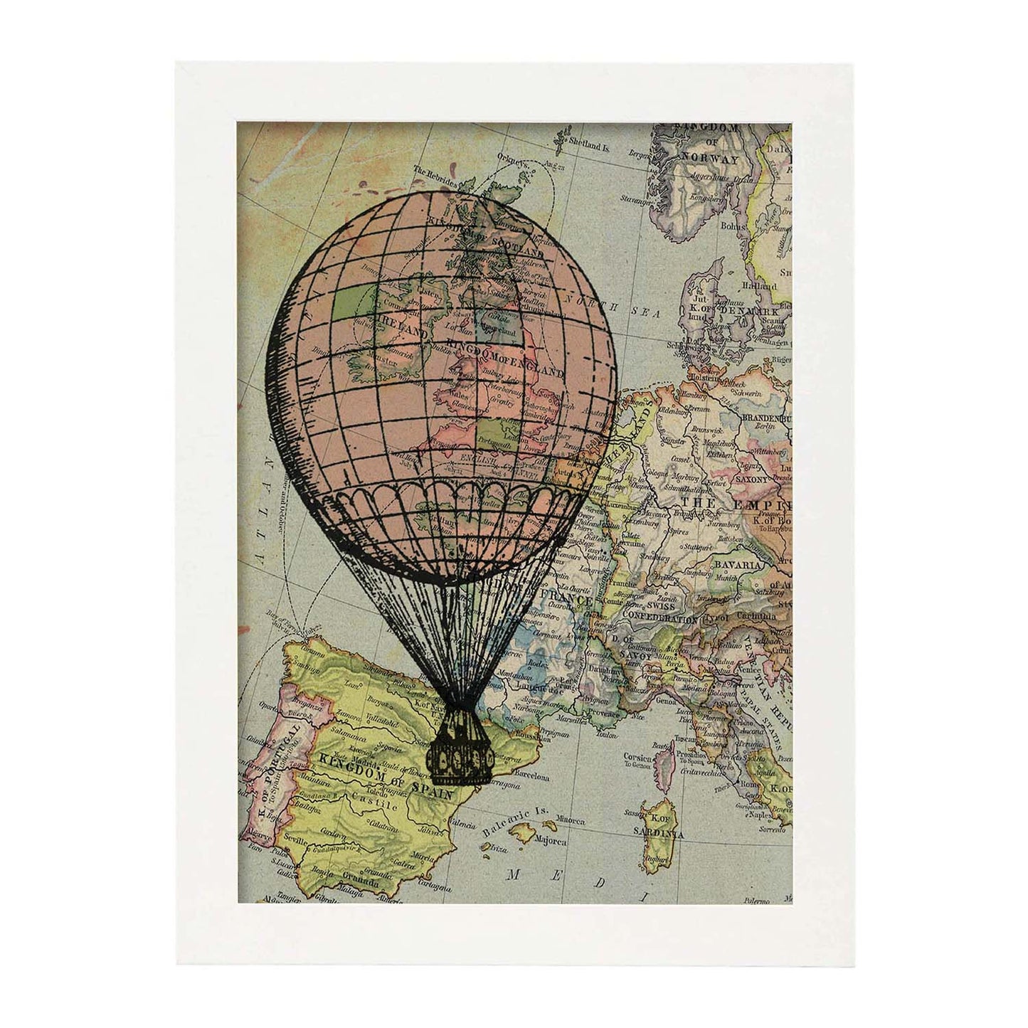 Poster de Globo rosa en Europa. Láminas de globos aeroestáticos. Diseño con imágenes de globos.-Artwork-Nacnic-Nacnic Estudio SL