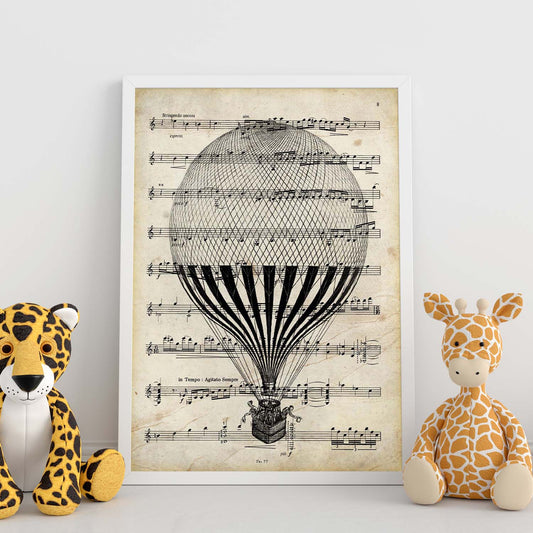Poster de Globo sobre partitura. Láminas de imágenes con partituras. Diseño de música para el hogar.-Artwork-Nacnic-Nacnic Estudio SL