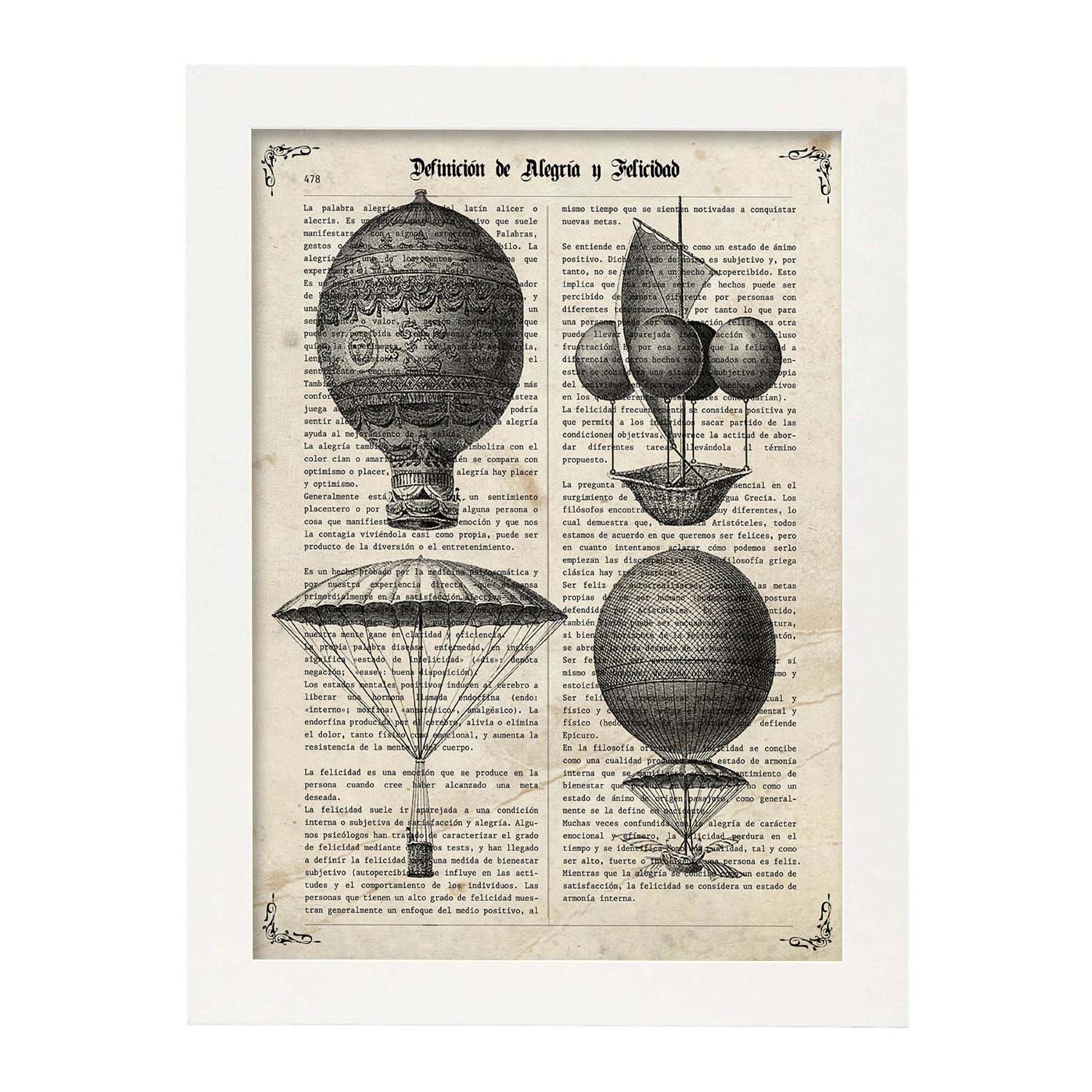 Poster de Globos Vintage. Láminas de globos aeroestáticos. Diseño con imágenes de globos.-Artwork-Nacnic-A3-Marco Blanco-Nacnic Estudio SL