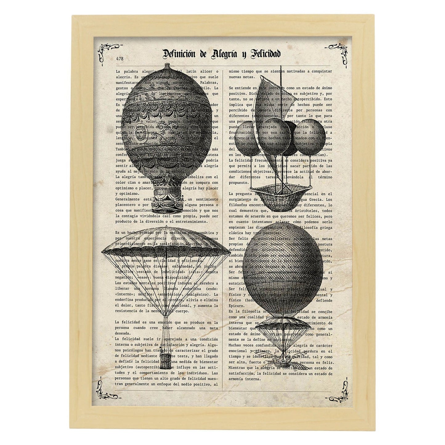 Poster de Globos Vintage. Láminas de globos aeroestáticos. Diseño con imágenes de globos.-Artwork-Nacnic-A3-Marco Madera clara-Nacnic Estudio SL
