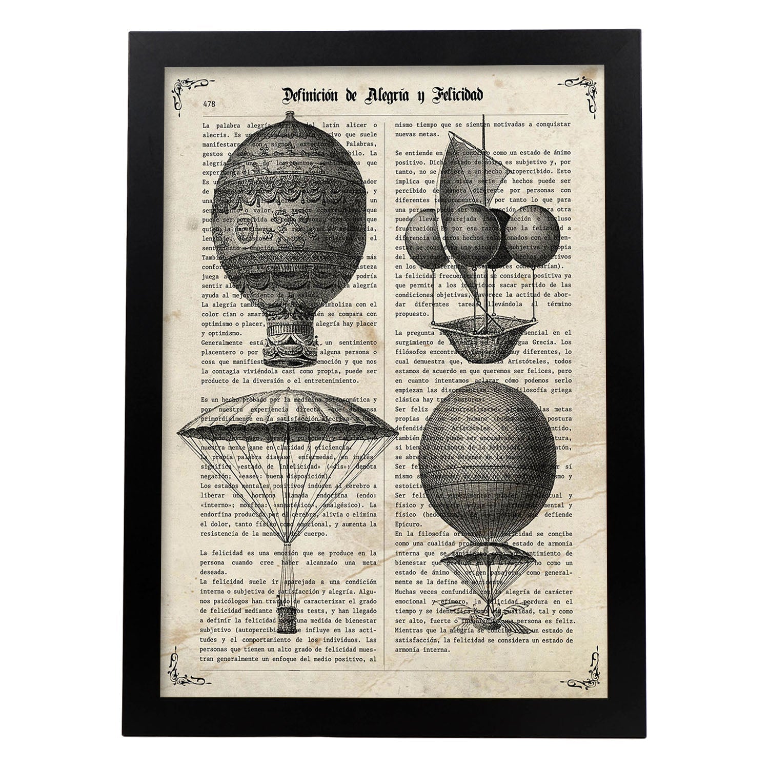 Poster de Globos Vintage. Láminas de globos aeroestáticos. Diseño con imágenes de globos.-Artwork-Nacnic-A3-Marco Negro-Nacnic Estudio SL