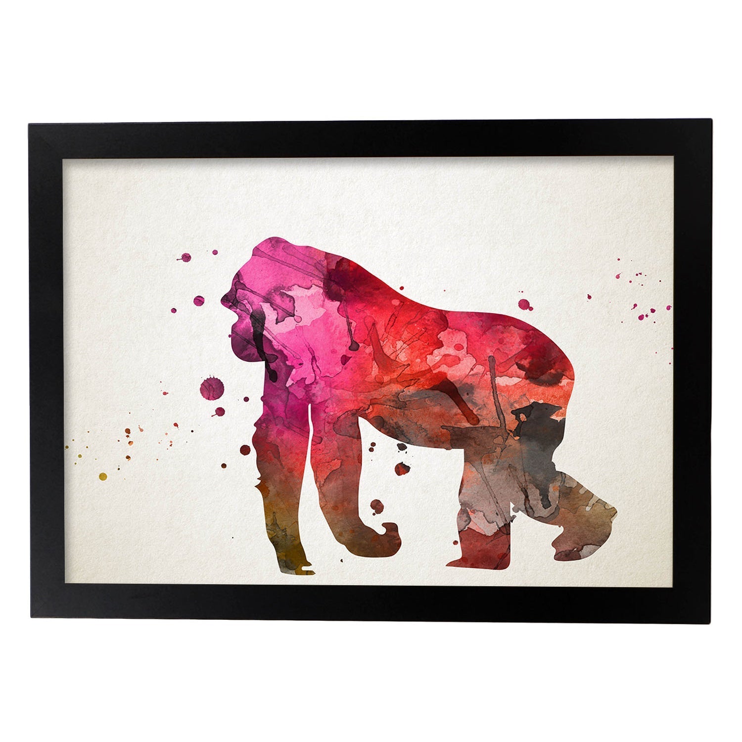 Poster de Gorila estilo acuarela. Láminas de animales con estilo acuarela-Artwork-Nacnic-A3-Marco Negro-Nacnic Estudio SL