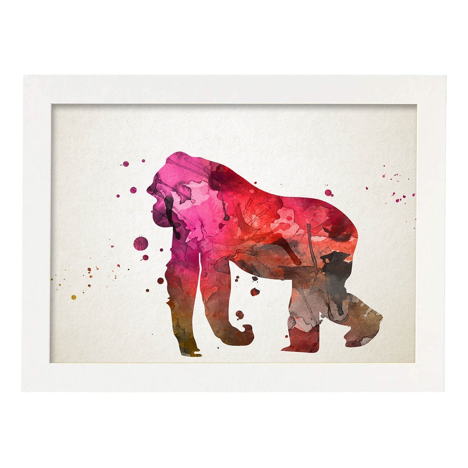 Poster de Gorila estilo acuarela. Láminas de animales con estilo acuarela-Artwork-Nacnic-A4-Marco Blanco-Nacnic Estudio SL