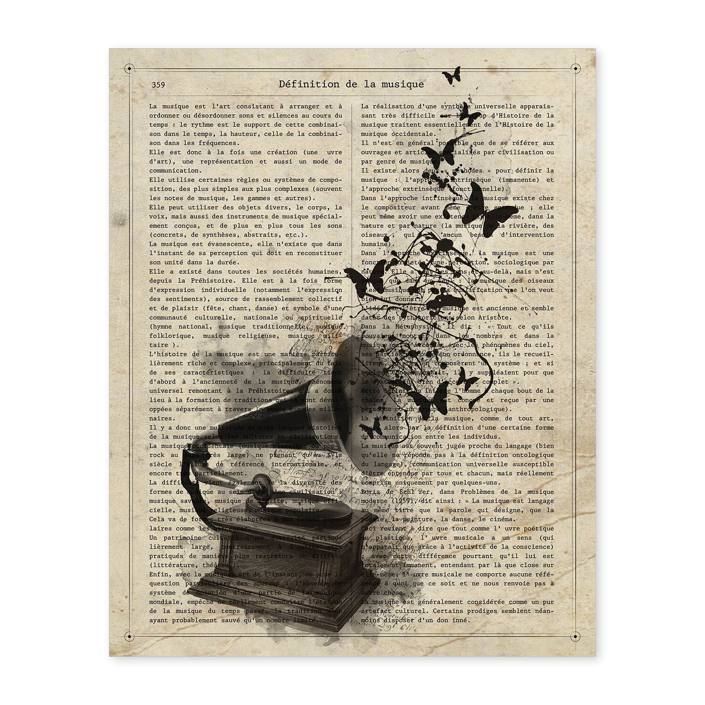Poster de Gramola con mariposas 2. Láminas musicales con definiciones para-Artwork-Nacnic-A4-Sin marco-Nacnic Estudio SL