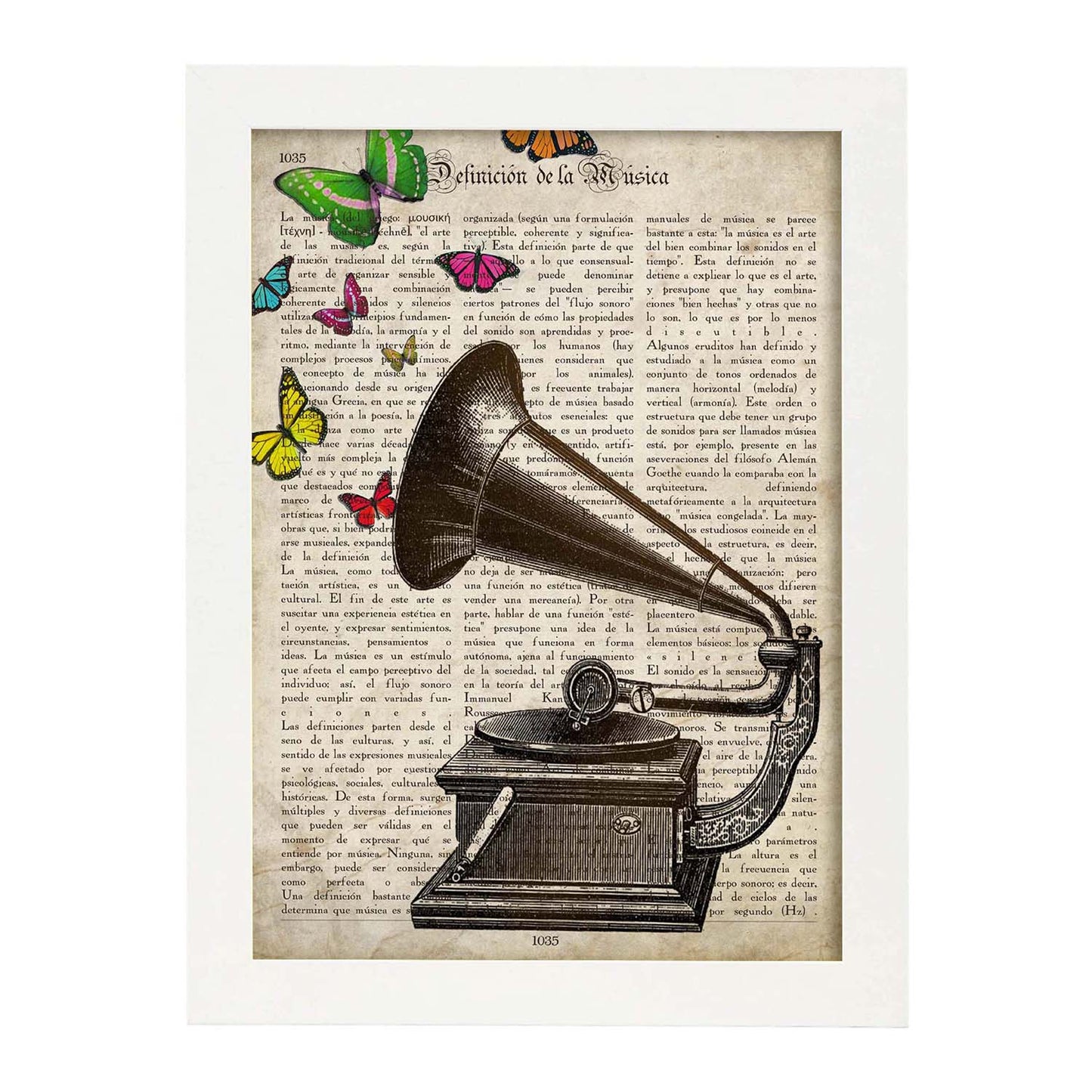 Poster de Gramola con mariposas. Láminas musicales con definiciones para-Artwork-Nacnic-Nacnic Estudio SL