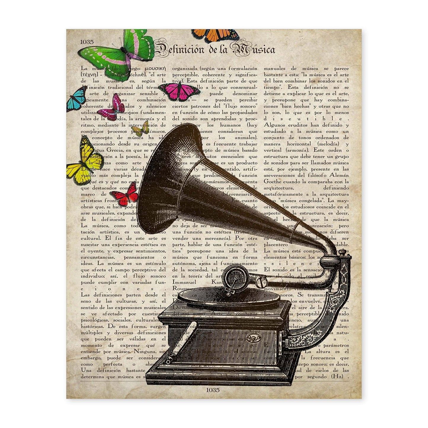 Poster de Gramola con mariposas. Láminas musicales con definiciones para-Artwork-Nacnic-A4-Sin marco-Nacnic Estudio SL