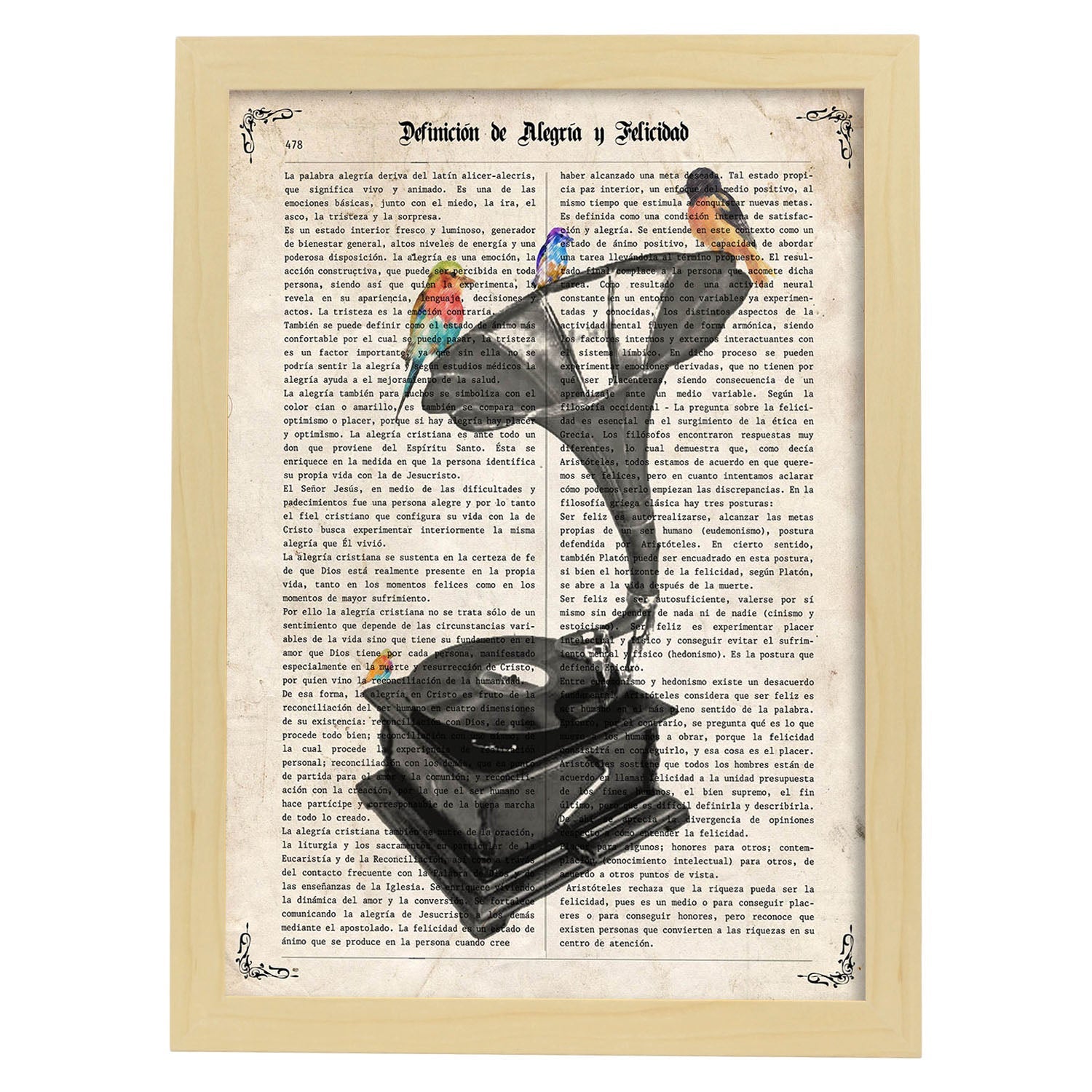 Poster de Gramola con pajaros. Láminas musicales con definiciones para-Artwork-Nacnic-A3-Marco Madera clara-Nacnic Estudio SL