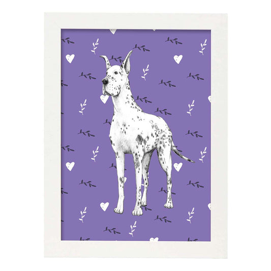 Poster de Gran danes morado. Lámina decorativa de perros.-Artwork-Nacnic-A4-Marco Blanco-Nacnic Estudio SL