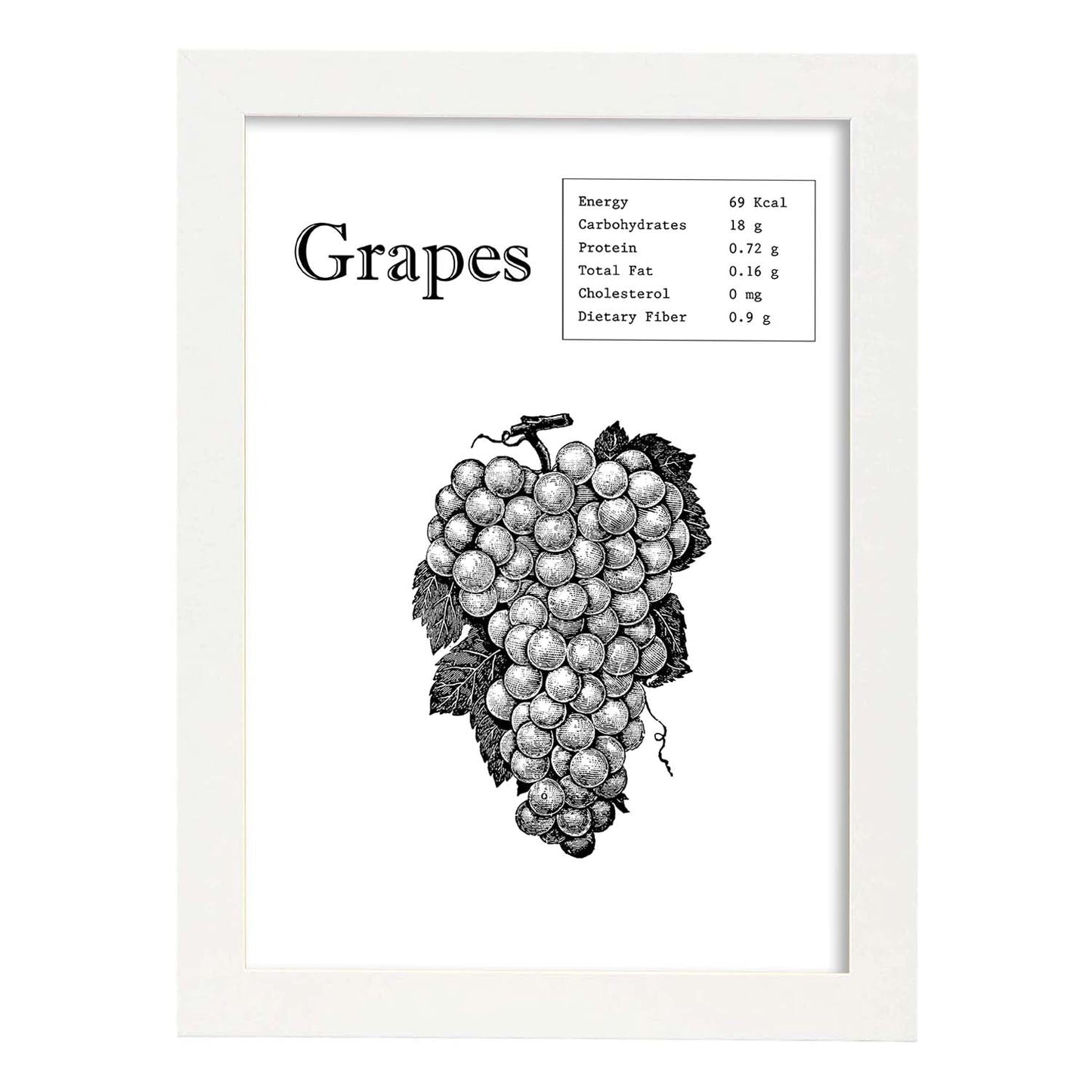 Poster de Grapes. Láminas de frutas y verduras en inglés.-Artwork-Nacnic-A3-Marco Blanco-Nacnic Estudio SL
