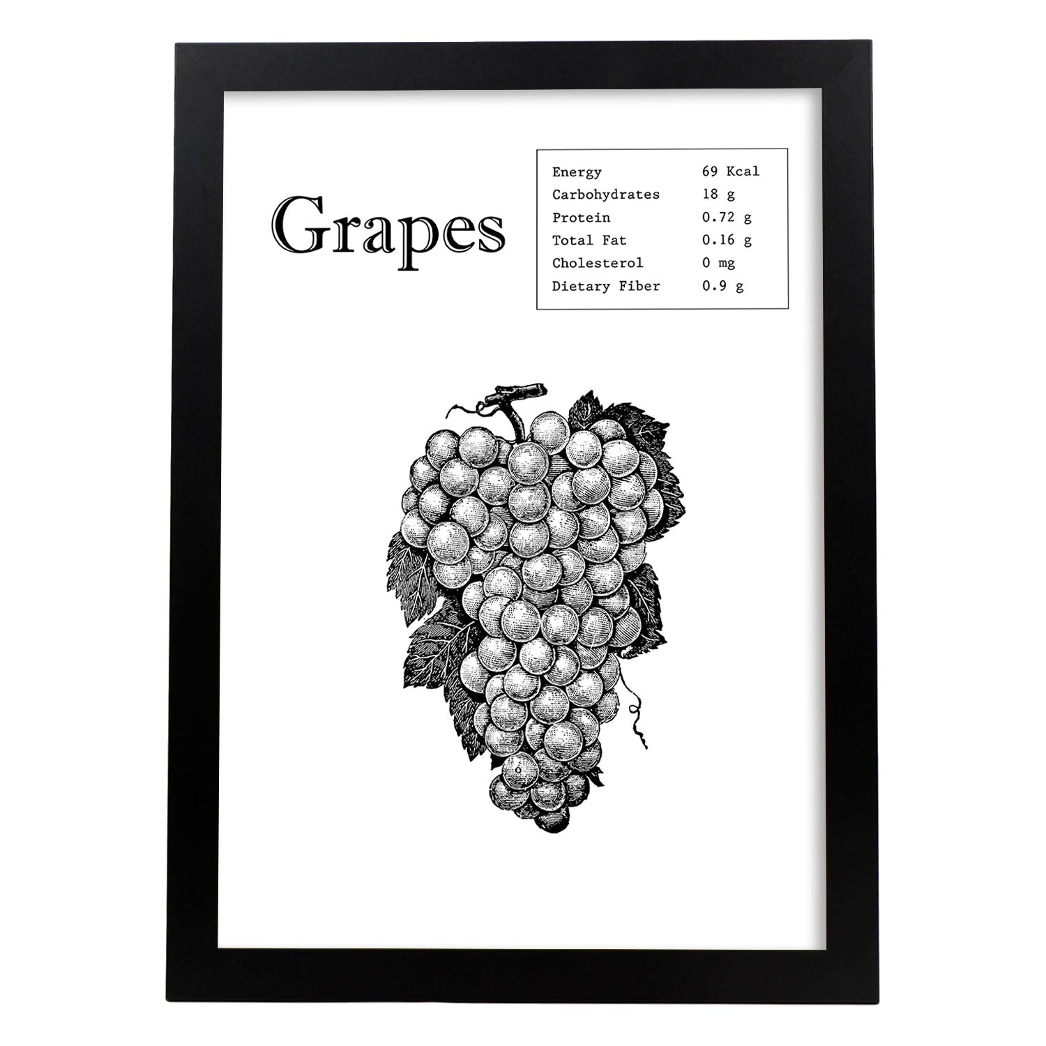 Poster de Grapes. Láminas de frutas y verduras en inglés.-Artwork-Nacnic-A3-Marco Negro-Nacnic Estudio SL