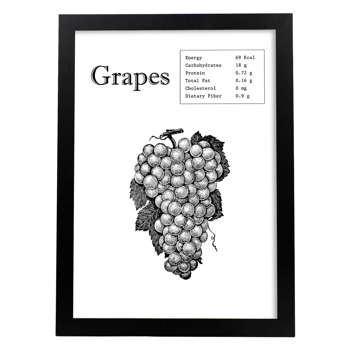 Poster de Grapes. Láminas de frutas y verduras en inglés.-Artwork-Nacnic-A4-Marco Negro-Nacnic Estudio SL