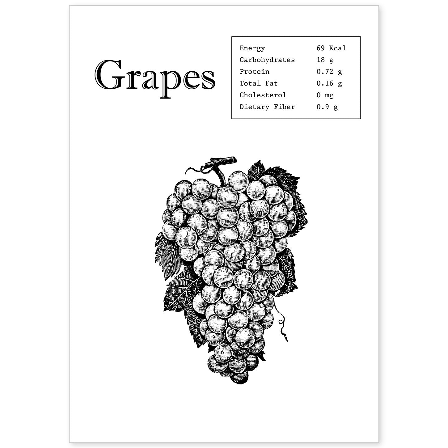 Poster de Grapes. Láminas de frutas y verduras en inglés.-Artwork-Nacnic-A4-Sin marco-Nacnic Estudio SL