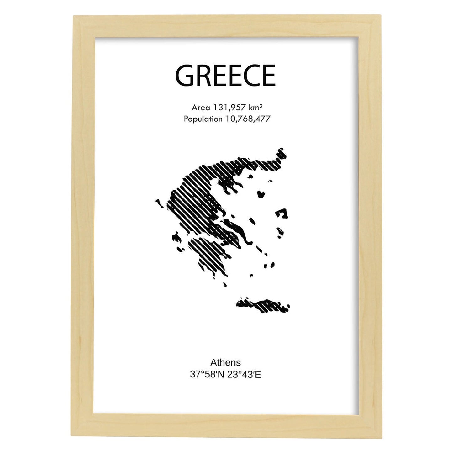 Poster de Grecia. Láminas de paises y continentes del mundo.-Artwork-Nacnic-A4-Marco Madera clara-Nacnic Estudio SL