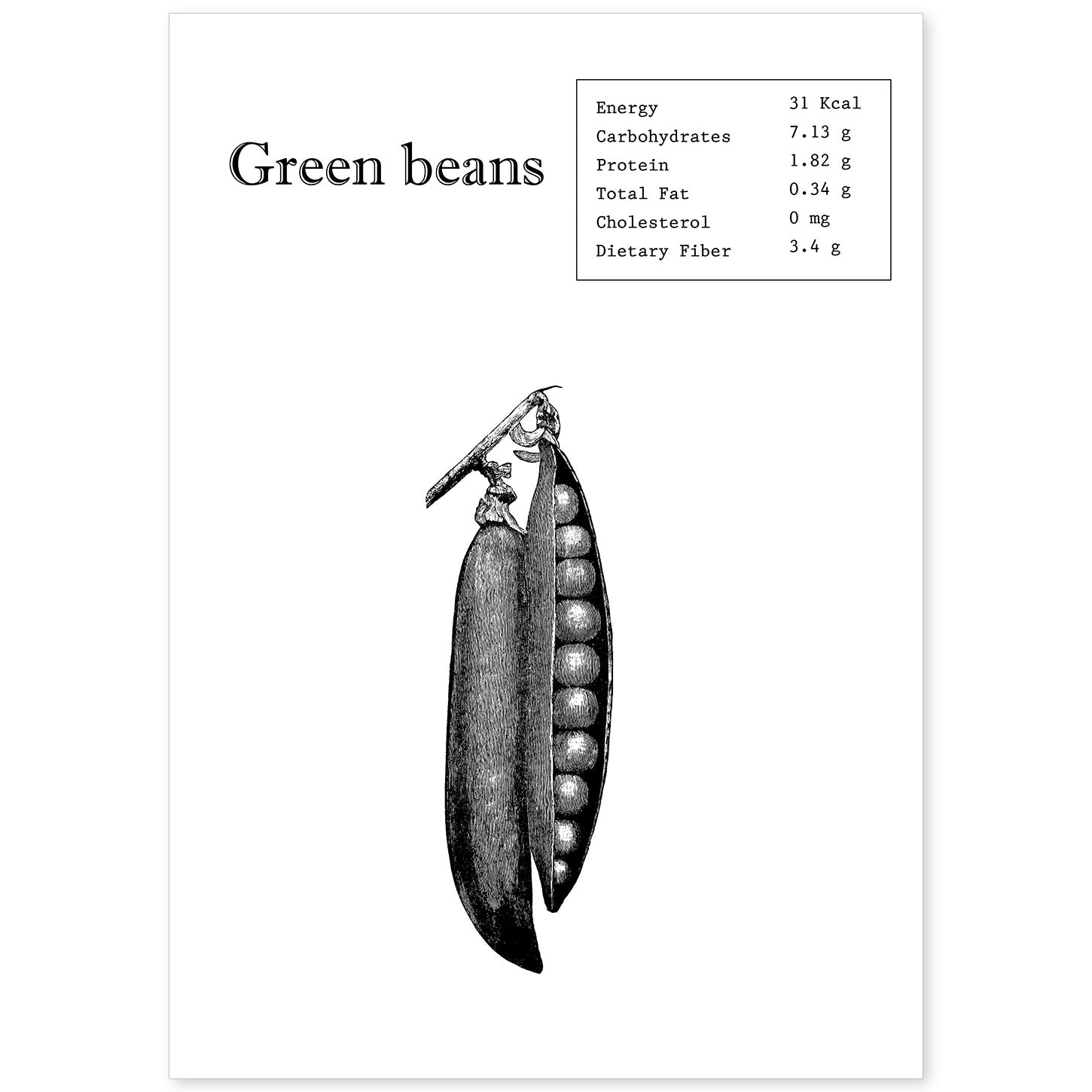 Poster de Green beans. Láminas de frutas y verduras en inglés.-Artwork-Nacnic-A4-Sin marco-Nacnic Estudio SL