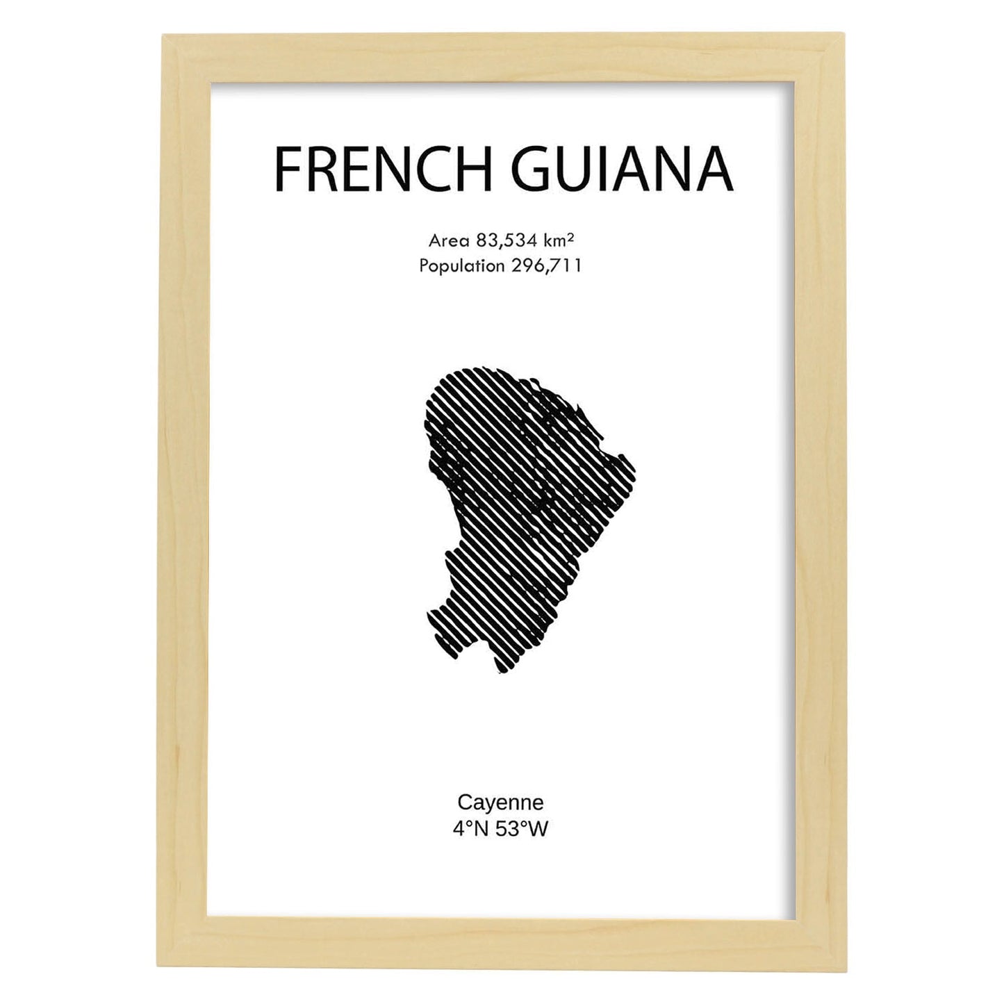 Poster de Guayana Francesa. Láminas de paises y continentes del mundo.-Artwork-Nacnic-A4-Marco Madera clara-Nacnic Estudio SL