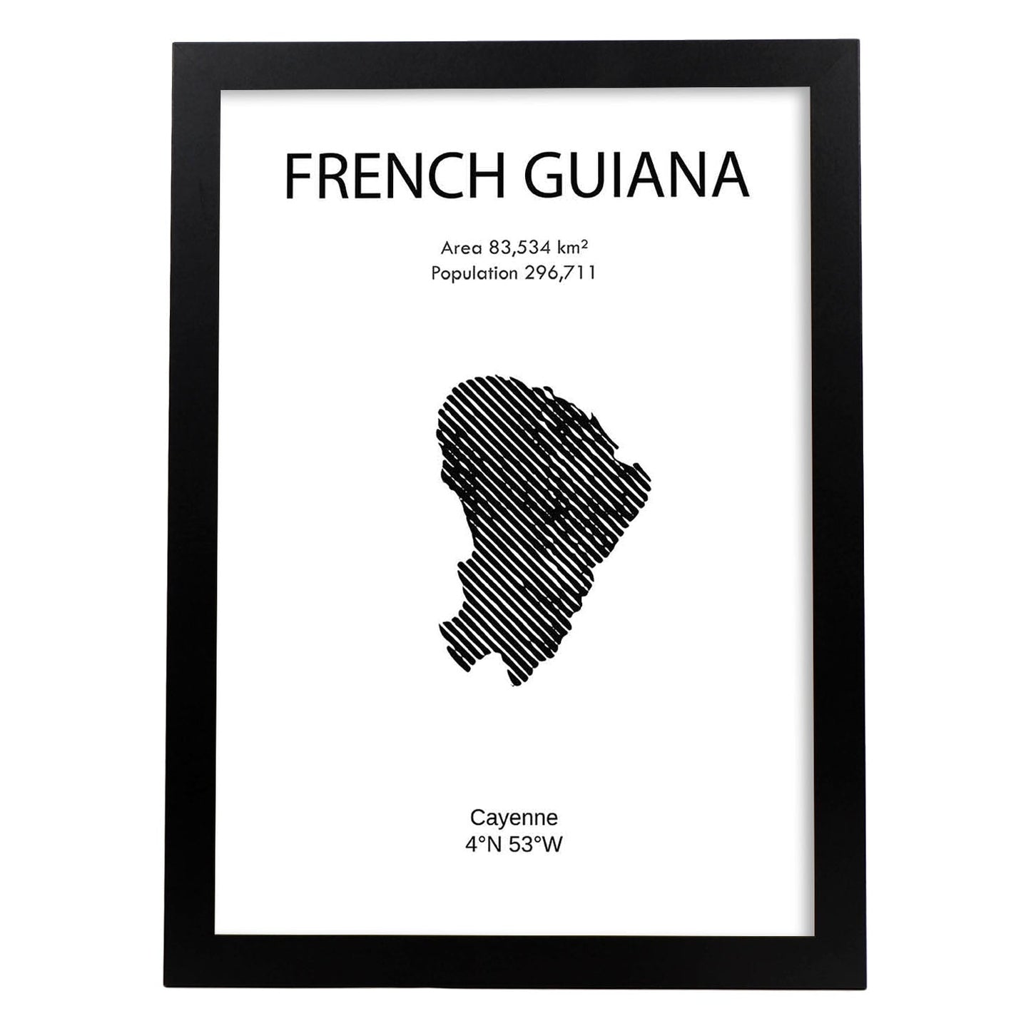 Poster de Guayana Francesa. Láminas de paises y continentes del mundo.-Artwork-Nacnic-A4-Marco Negro-Nacnic Estudio SL