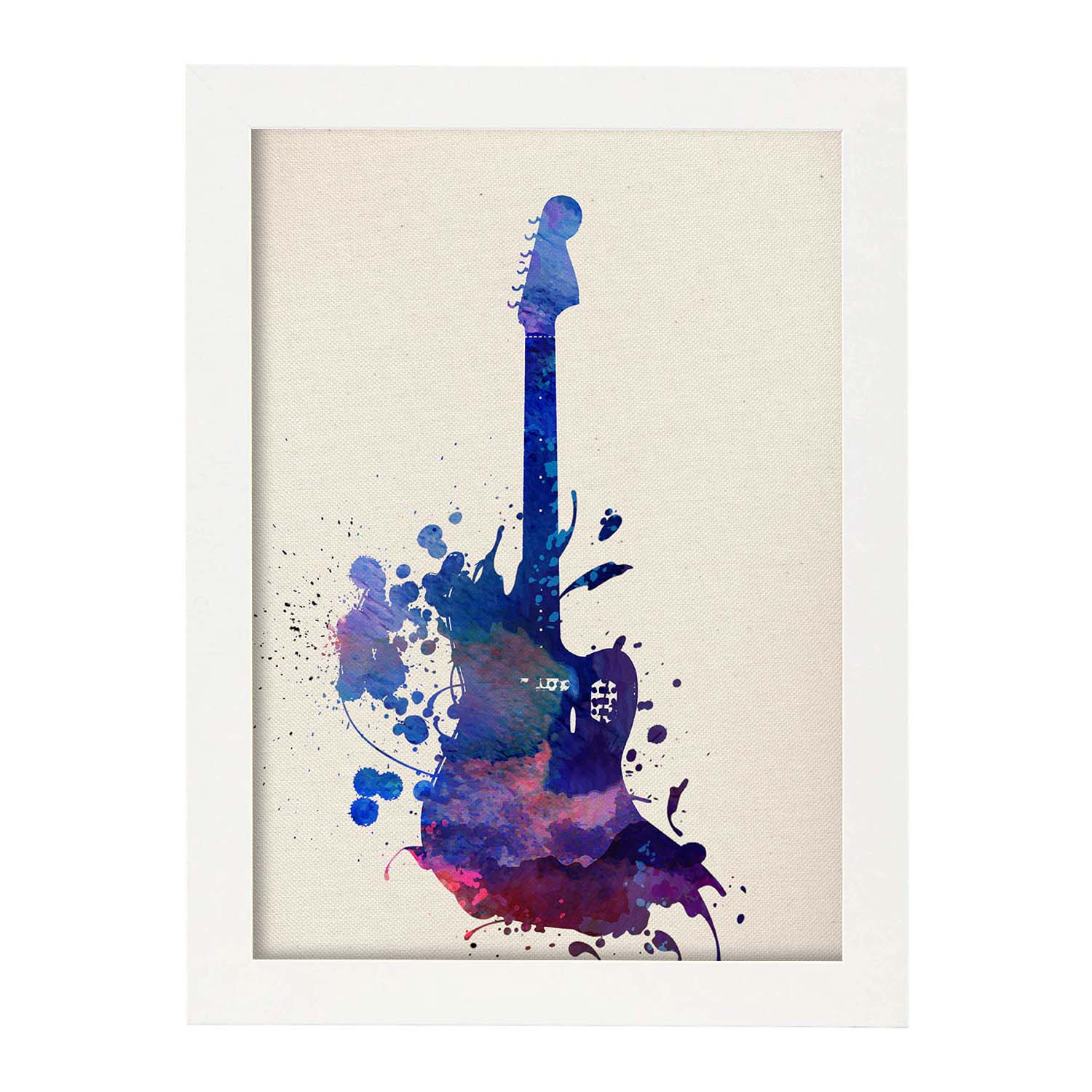 Poster de Guitarra con diseño acuarela. Mix de láminas con estilo acuarela-Artwork-Nacnic-A3-Marco Blanco-Nacnic Estudio SL