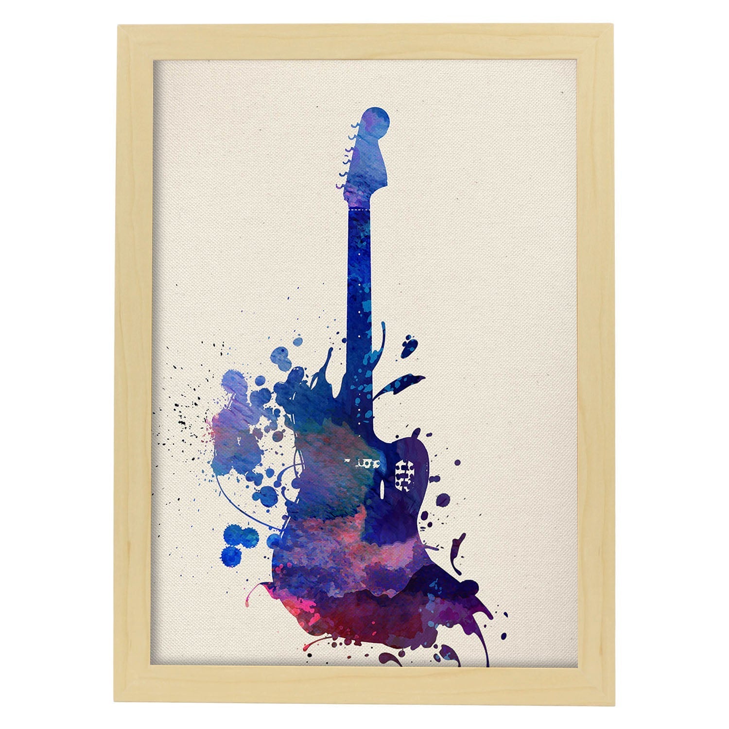 Poster de Guitarra con diseño acuarela. Mix de láminas con estilo acuarela-Artwork-Nacnic-A3-Marco Madera clara-Nacnic Estudio SL