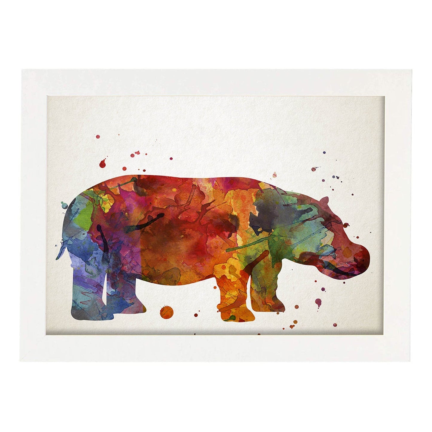 Poster de Hipopótamo estilo acuarela. Láminas de animales con estilo acuarela-Artwork-Nacnic-A3-Marco Blanco-Nacnic Estudio SL