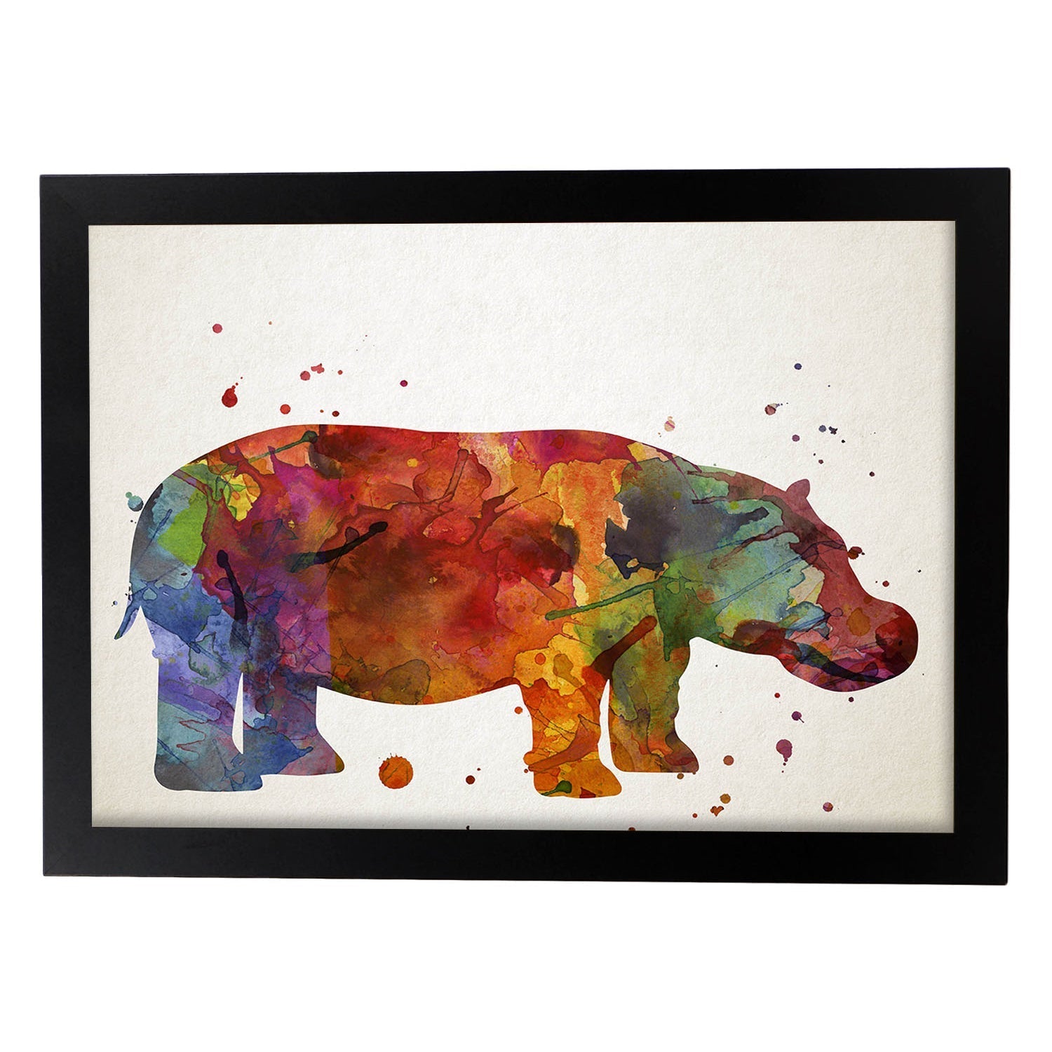Poster de Hipopótamo estilo acuarela. Láminas de animales con estilo acuarela-Artwork-Nacnic-A4-Marco Negro-Nacnic Estudio SL
