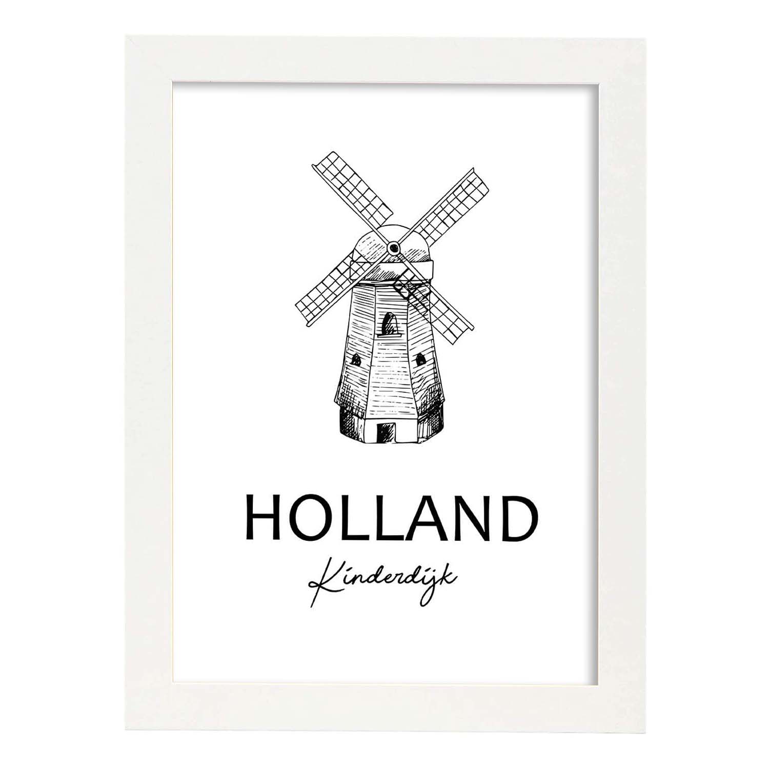 Poster de Holanda - Kinderdijk. Láminas con monumentos de ciudades.-Artwork-Nacnic-A3-Marco Blanco-Nacnic Estudio SL