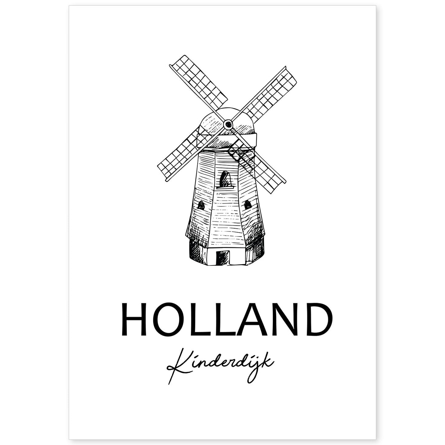 Poster de Holanda - Kinderdijk. Láminas con monumentos de ciudades.-Artwork-Nacnic-A4-Sin marco-Nacnic Estudio SL