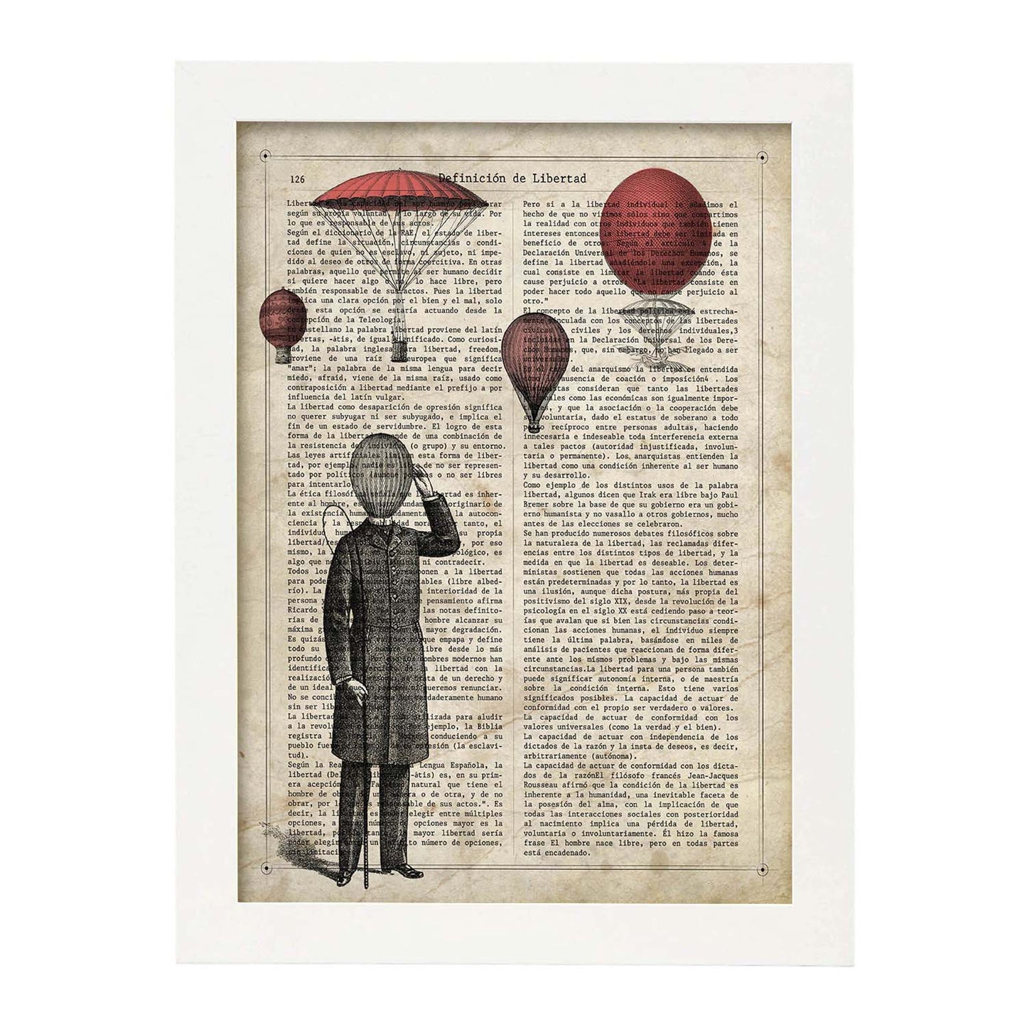 Poster de Hombre con globos. Láminas de globos aeroestáticos. Diseño con imágenes de globos.-Artwork-Nacnic-A3-Marco Blanco-Nacnic Estudio SL