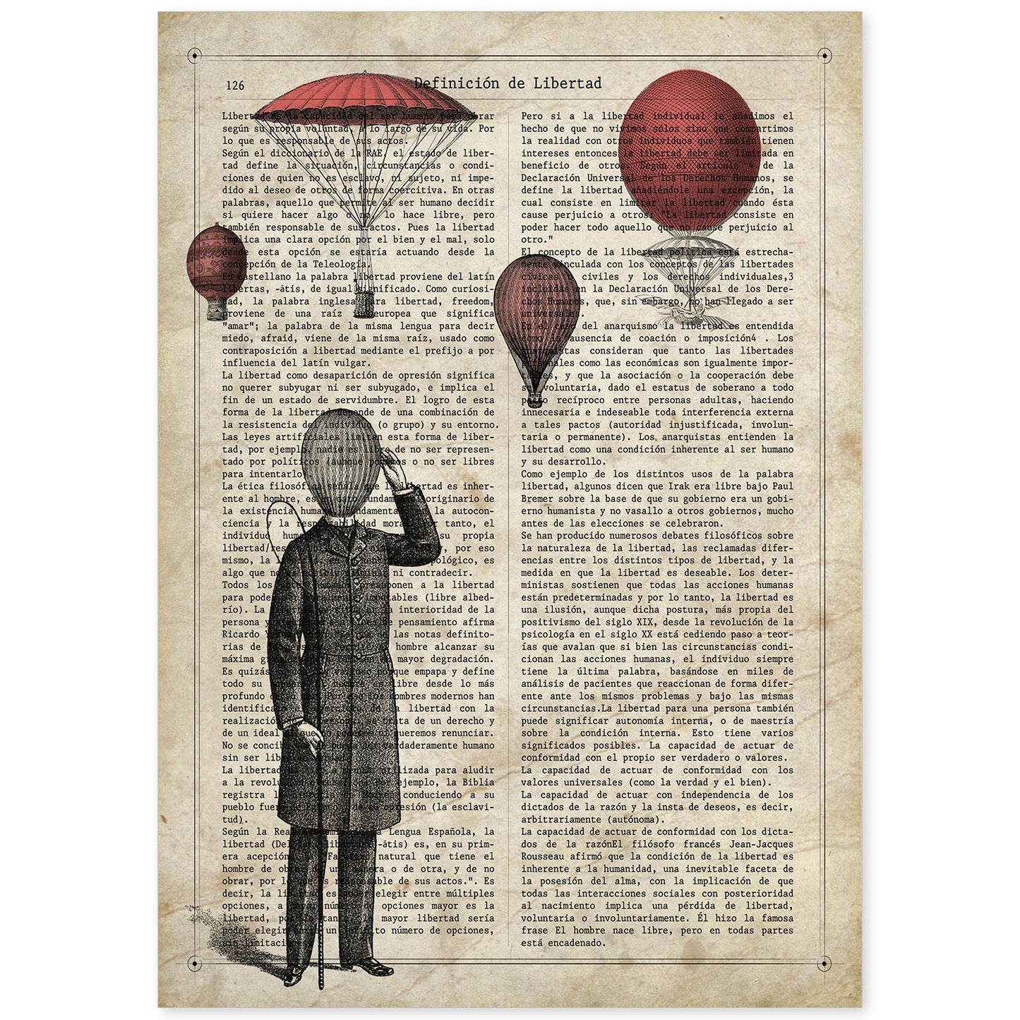 Poster de Hombre con globos. Láminas de globos aeroestáticos. Diseño con imágenes de globos.-Artwork-Nacnic-A4-Sin marco-Nacnic Estudio SL