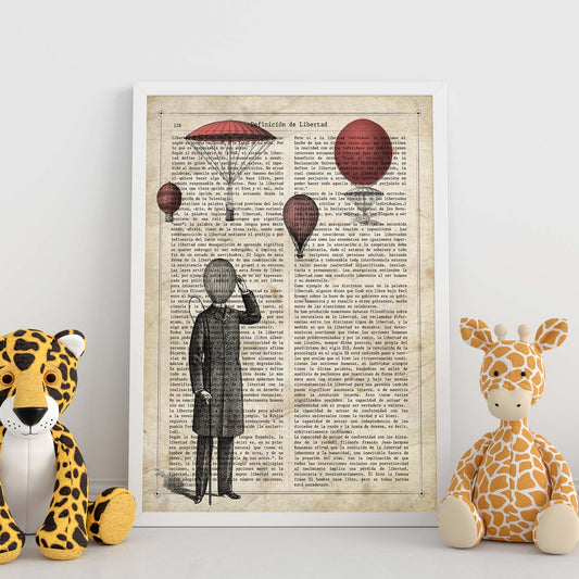 Poster de Hombre con globos. Láminas de globos aeroestáticos. Diseño con imágenes de globos.-Artwork-Nacnic-Nacnic Estudio SL