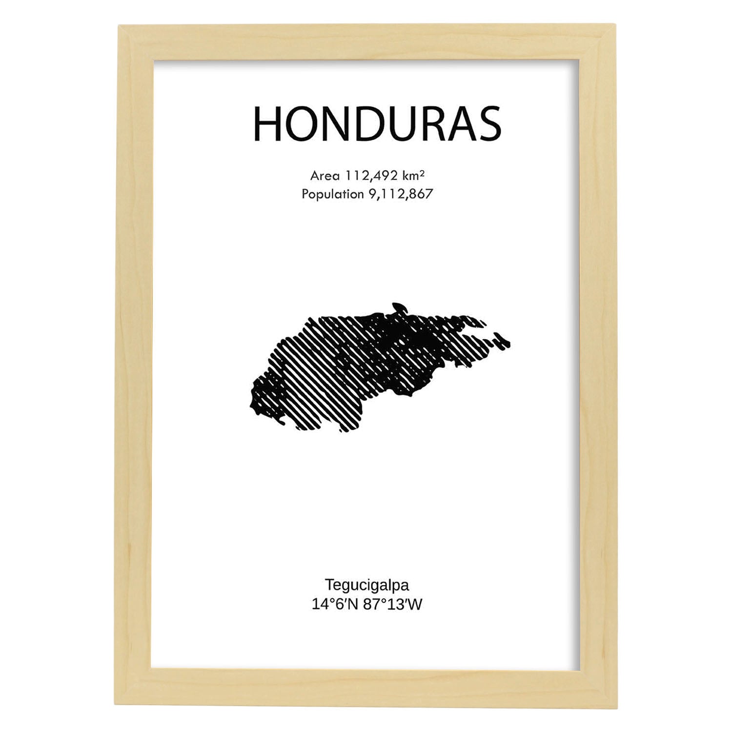 Poster de Honduras. Láminas de paises y continentes del mundo.-Artwork-Nacnic-A3-Marco Madera clara-Nacnic Estudio SL
