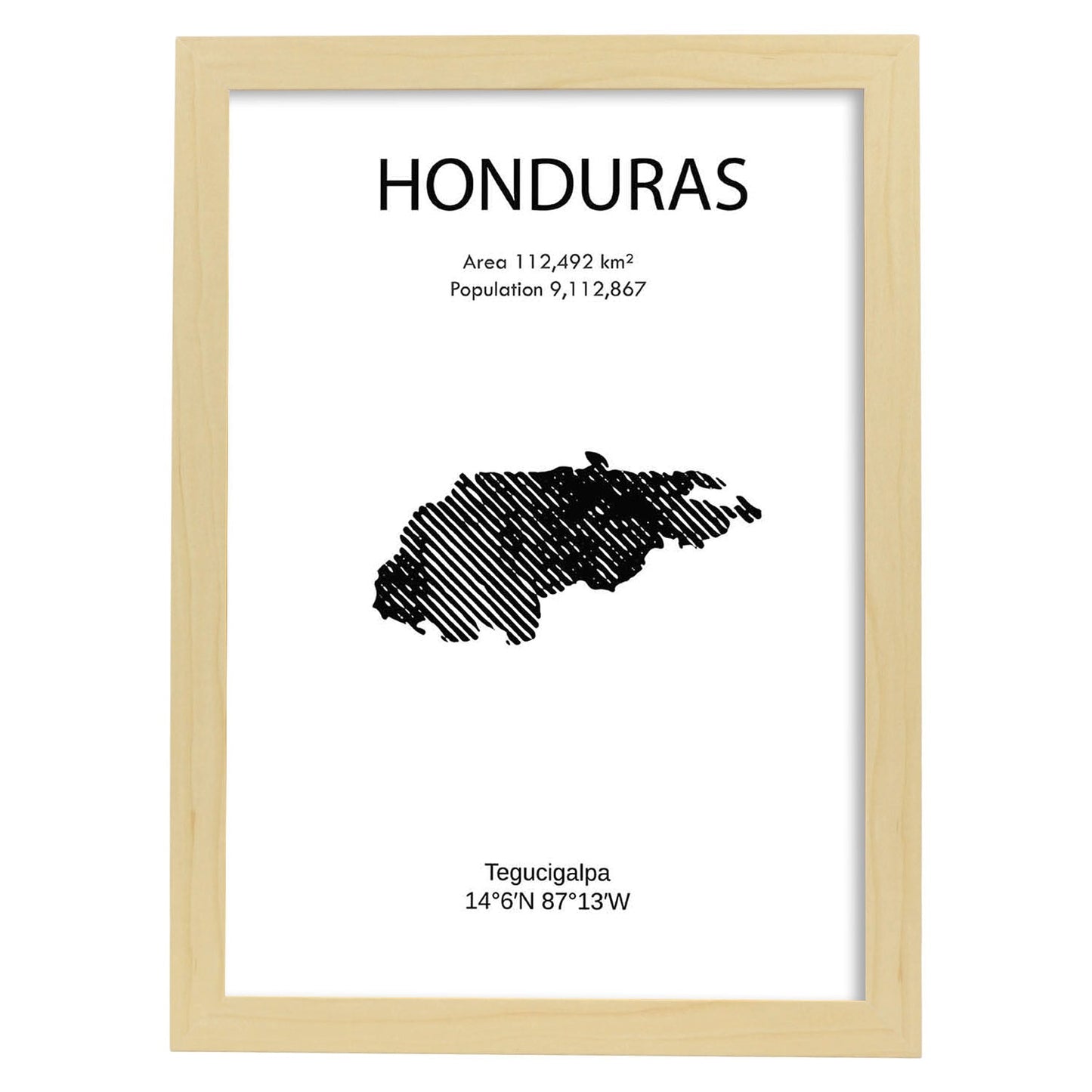 Poster de Honduras. Láminas de paises y continentes del mundo.-Artwork-Nacnic-A4-Marco Madera clara-Nacnic Estudio SL