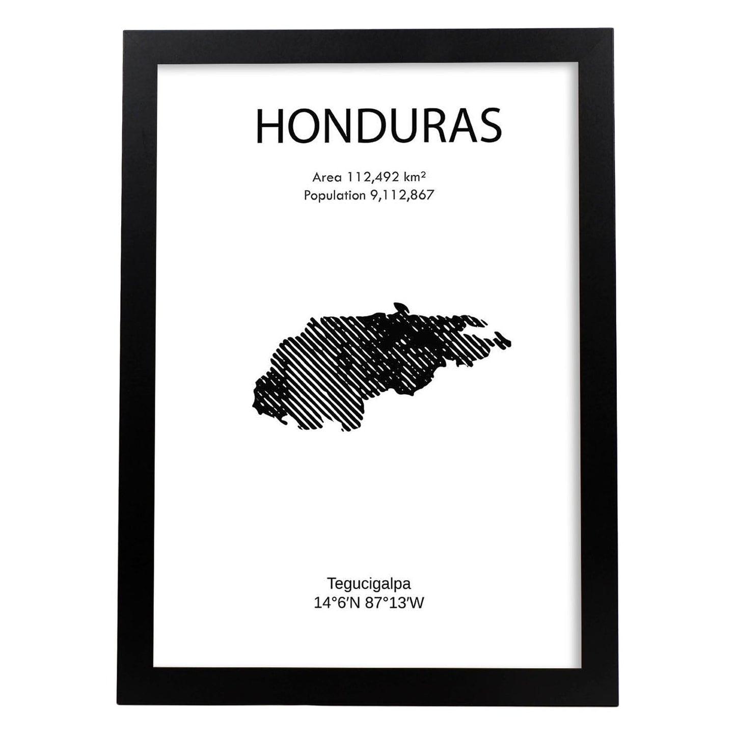 Poster de Honduras. Láminas de paises y continentes del mundo.-Artwork-Nacnic-A4-Marco Negro-Nacnic Estudio SL