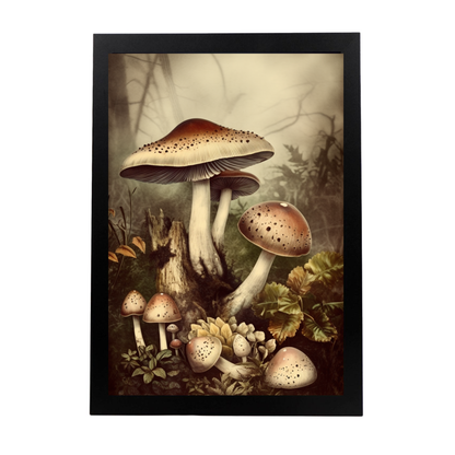 Póster Vintage de Hongos Antiguos en el Bosque
