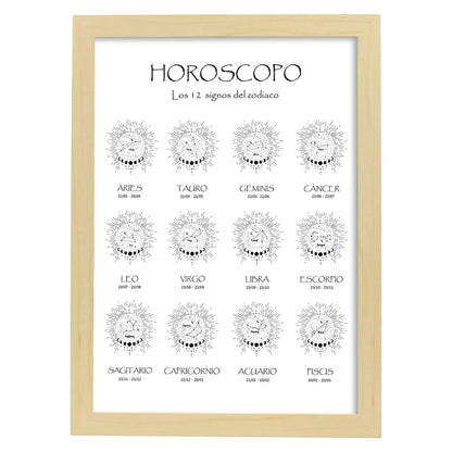 Poster de Horoscopos en español. Lamina de horoscopos y astrología.-Artwork-Nacnic-A3-Marco Madera clara-Nacnic Estudio SL